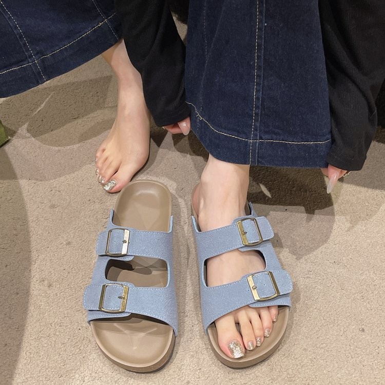 Mùa Hè Phong Cách Mới Slip-On Dép Nữ PU Phiên Bản Hàn Quốc Retro Chống Trơn Trượt Thường Ngày Ngoài Trời Mặc Dày Đế Đôi San