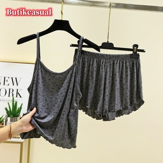 Phụ Nữ Bộ In Áo vest Mỏng Quần Short Thoải Mái Bộ Đồ Ngủ Mùa Hè Kích Thước Lớn Rời Không Tay Phòng