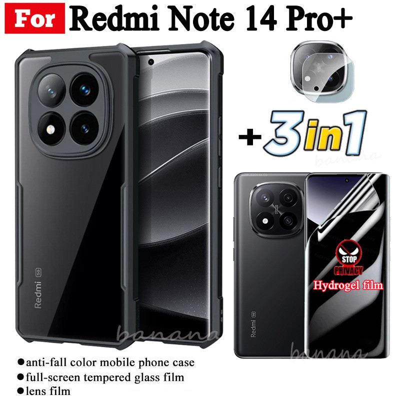 3in1 Redmi Note 14 Pro + Ốp Điện Thoại Di Động Chống Rơi Cho Redmi Note 14 Note 13 Pro Plus Full Cover Mềm Bảo Mật Chống Nhìn Trộm Hydrogel Phim Bảo Vệ Màn Hình