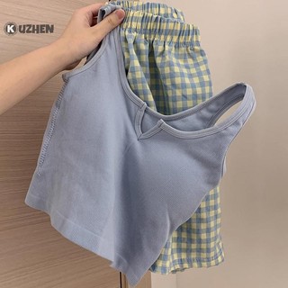 Kuzhen Hoa Co Giãn Eo Pyjama Vest Có Đệm Ngực Pyjama Quần Nhà Quần Mùa Hè Bộ Dành Cho Nữ HOT