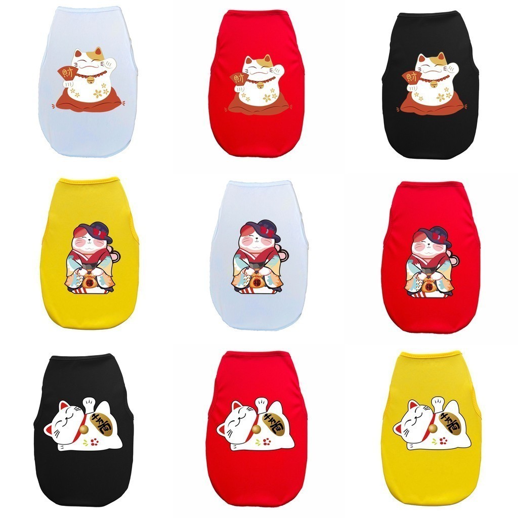 Thú cưng mùa xuân / mùa hè không tay Top Cat / Dog Cute Fortune Cat In hình Tank Top