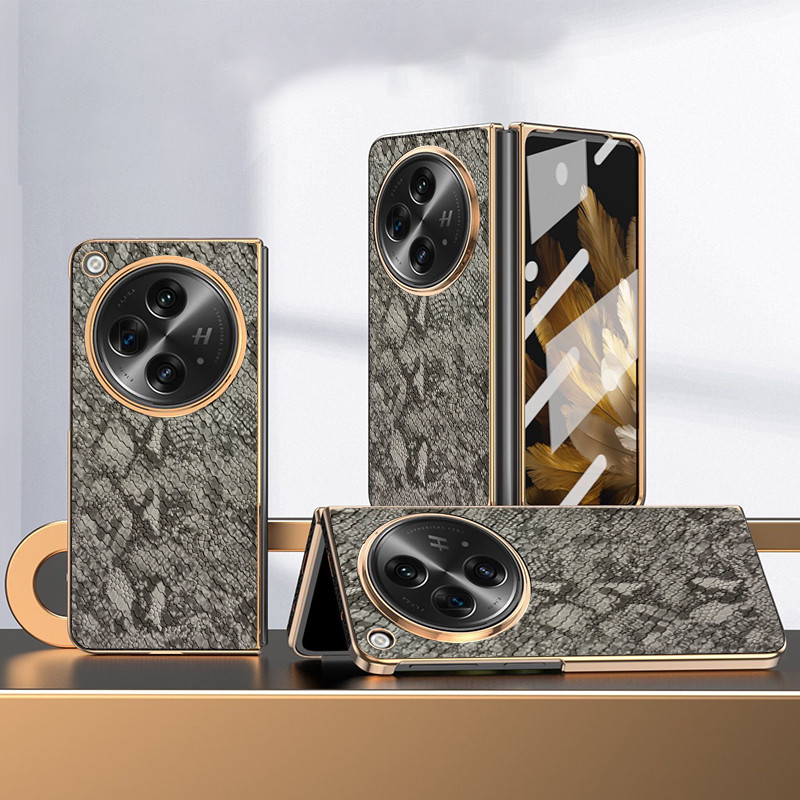 Ốp YJD Cho OPPO Find N3 Flip N2 Flip Cổ Điển Họa Tiết Rắn Da Mạ Điện Cạnh Chống Rơi Vỏ Điện Thoại