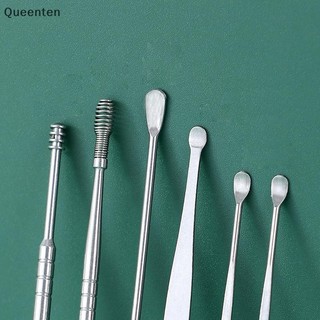 Queenten 6 Cái / bộ Ear Cleaner Ear Wax Pickers Thép không gỉ Earpick Wax Remover Piercing Kit Earwax Curette Spoon Care Ear Clean Tools QT