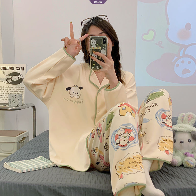 Bộ đồ ngủ gấu Winnie the Pooh 2025 Bộ đồ ngủ dài tay dành cho nữ Cardigan dài tay Phần mỏng mới của trang phục gia đình đáng yêu [BL]