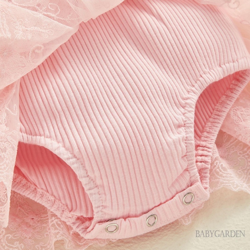 Baga-baby Girl Lưới Ren Chắp Vá Ruffle Romper Đầm Và Băng Đô Thời Trang Dễ Thương Quần Áo Mùa Hè