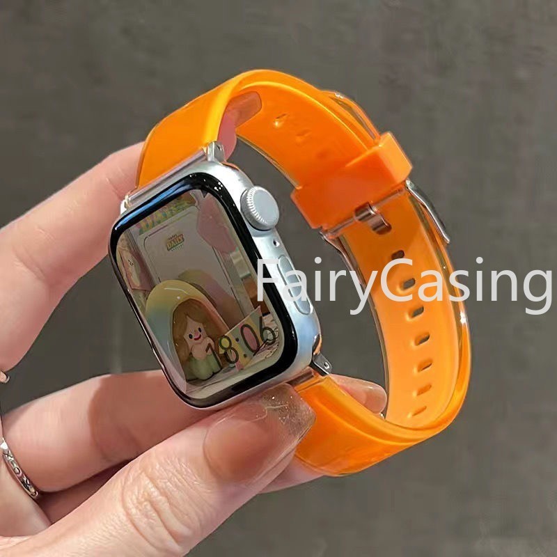 Dây đeo trong suốt bằng silicon thạch trong suốt cho Apple Ultra 2 49MM Series 9 45MM 41MM Màu sắc cho iwatch 8 7 6 5 4 40mm 44mm 42mm 38mm Vòng đeo tay