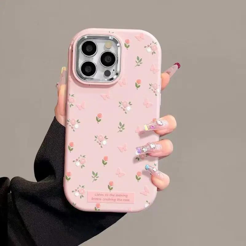 Ốp Điện Thoại Hoa Ống Kính Kim Loại Mạ Sang Trọng Cho Samsung Galaxy A10S A22 A23 A05 A05S A24 A25 A20S A02 A03 A03S A13 A12 A11 A21S A14 Ốp Lưng Silicon Đơn Giản Chống Sốc Đáng Yêu