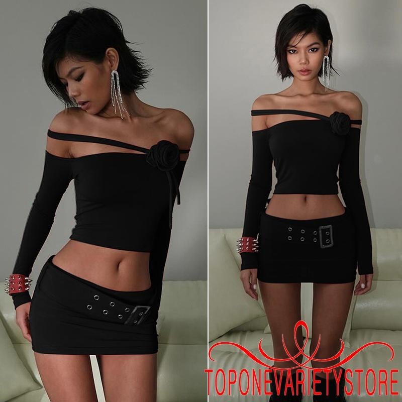 Topone-nữ Bodycon Mini Váy Thắt Lưng Thấp Cổ Điển Màu Trơn Váy Thắt Lưng