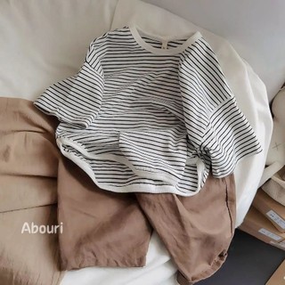 Hàn Quốc Bé Trai Trẻ Em Phù Hợp Với Áo Thun Cotton Sọc Ngắn Tay Mùa Hè Phong Cách Mới Bé Trai Bé Gái