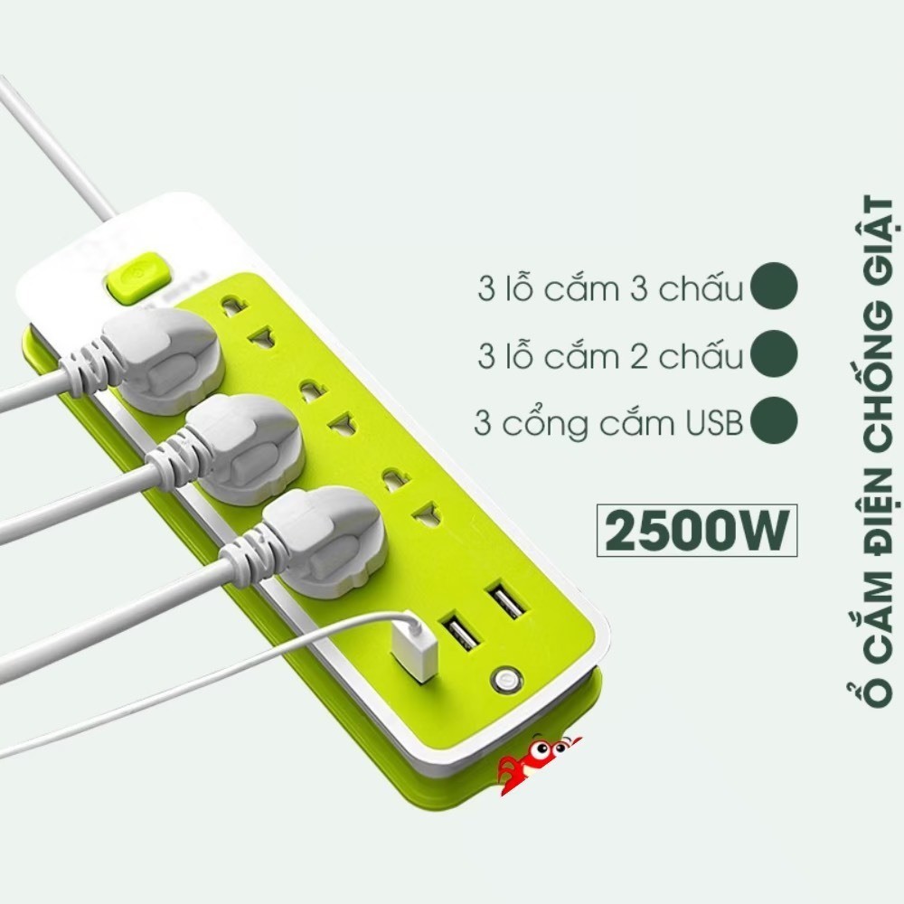 Ổ Cắm Điện USB Đa Năng Cao Cấp Chống Giật Dây Dài 4m, 2 Cổng Cắm USB Có Chốt An Toàn Tiện Dụng .