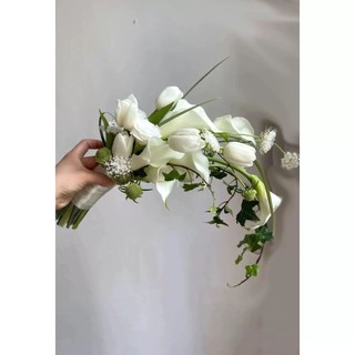 Bó hoa cưới cho cô dâu, phụ kiện chụp ảnh từ hoa lụa, hoa cao su cực bền CEVERIA N01