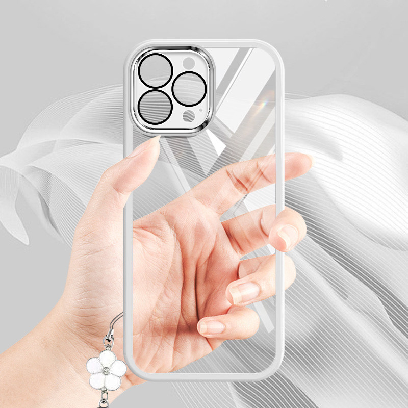 Ốp điện thoại siêu mỏng trong suốt YBD cho iPhone 16 11 Pro Max 12 Pro Max 13 Pro Max 14 Pro Max 15 Pro Max 14 15 Plus Bảo vệ Camera với dây treo dệt cỏ ba lá may mắn