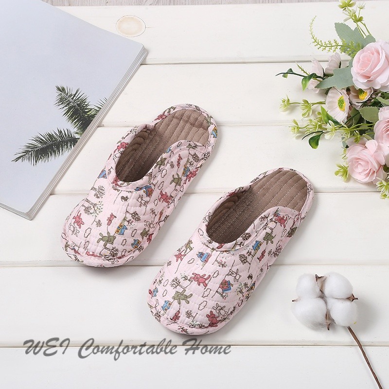 Dép Cotton hoa Hàn Quốc Nhật Bản Baotou Dép đế mềm chống trượt Dép nhà Coup