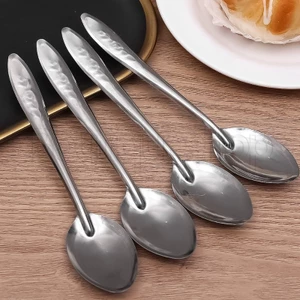 Muỗng họa tiết hoa hồng bằng thép không gỉ - Muỗng đào - Muỗng cầm dài - Muỗng ăn - Dao kéo hàng ngày - Chống trượt, Ba Lan, Bền bỉ - Súp, Món tráng miệng, Trái cây