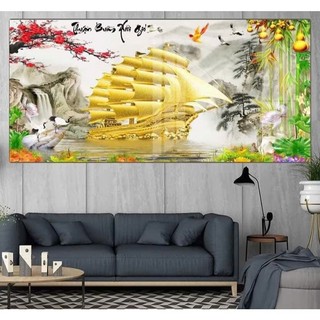 Tranh 60x120cm Tranh Treo Tường Phong Thuỷ Mừng Khai Trương, Tân Gia Trang Trí Phòng Khách - Tranh Laminate Tráng Gương