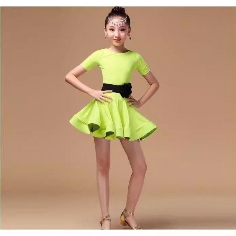💕Chỗ💕 Trẻ Em Quần Áo Khiêu Vũ Latin Áo ngắn tay Xiêm Cho Bé Gái 3 Đến 15 Tuổi Váy Khiêu Vũ Latin Xinh Xắn Trang Phục Biểu Diễn