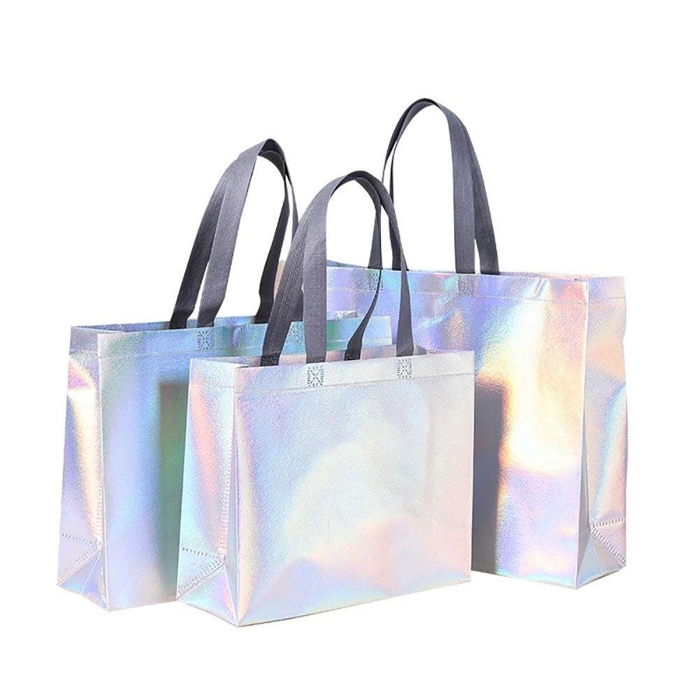 HOBBYIN 1 Tote Không Dệt Dung Tích Lớn, Túi Quà Tặng, Túi Mua Sắm, Đeo Vai Cửa Hàng Quần Áo Tái Sử Dụng, Hiệu Ứng Laser Bền Đẹp