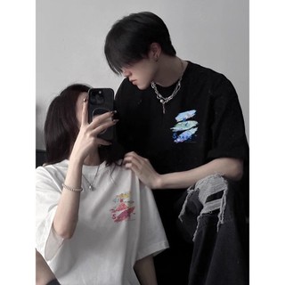 HIIXIIVI Thương Hiệu Mới 100% Cotton Unisex Áo Thun Nữ Tay Ngắn Nam Nữ Baggy Cổ Tròn Rời In Độc Đáo Cặp Đôi Tee