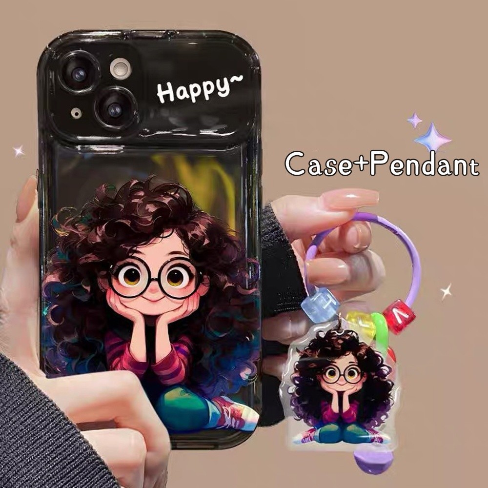 Ốp Điện Thoại Mặt Dây Chuyền Wave Girl + + Cho iPhone 17ProMax 16Plus 15 14 13 12 11 Bảo Vệ Toàn Diện Gương Lật Chống Sốc Gấp Giá Đỡ