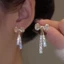 Bông tai nơ JVSUB, Bông tai pha lê Cubic Zirconia phong cách Hàn Quốc, Bông tai tua rua dài lấp lánh năm 2024 dành cho nữ