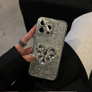 Ốp điện thoại viền kim cương đầy đủ lấp lánh mạ sang trọng cho iPhone15 14 13 12 11 Pro Max Vỏ bảo vệ camera chống sốc âm thanh nổi hình trái tim Vỏ lưng cứng