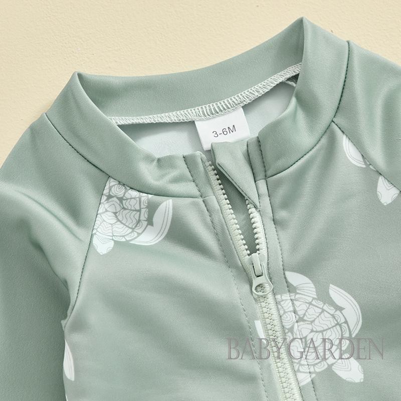 Baga-0-5 Tuổi Trẻ Em Bé Trai Rash Guard 3 Bộ Đồ Bơi Dài Tay In Hình Rùa Có Quần Short Và Mũ Bộ Đồ Tắm