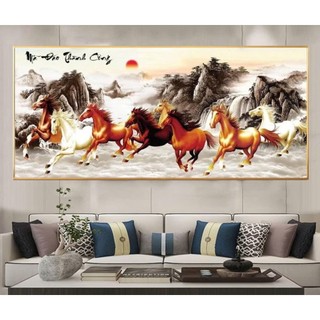 Tranh Treo Tường Phong Thuỷ Trang Trí Phòng Khách, Mừng Tân Gia Mã Đáo Thành Công - Tranh Tráng Gương Cao Cấp Bo Viền