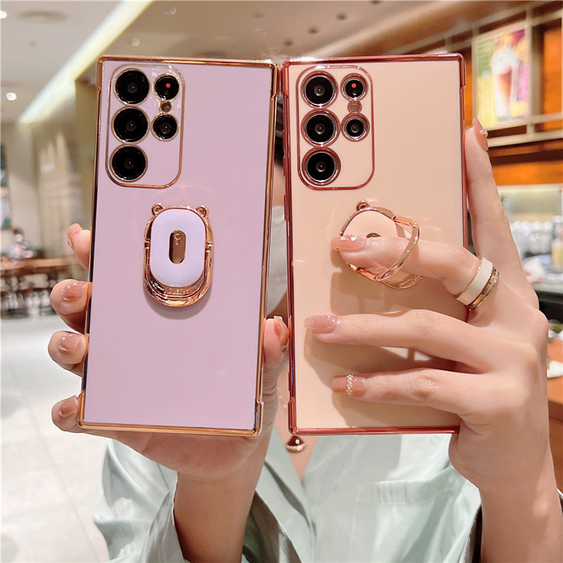 Mạ Gấu Giá Đỡ Ốp Lưng Điện Thoại Samsung S23 S24 Ultra S24 Plus S23 S21 S20 FE Chống Sốc Tay Đứng