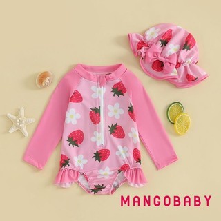 Mg-baby Bé Gái Đồ Bơi Dâu Hoa Nàng Tiên Cá Bikini Có Mũ Đồ Bơi Sơ Sinh Cho Tắm Mùa Hè