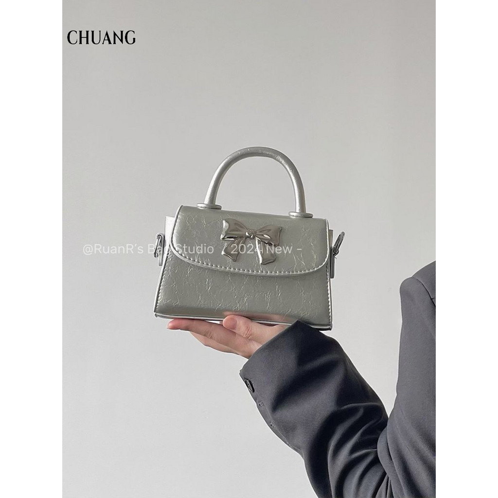 Túi Mềm Phong Cách Hàn Quốc Dễ Thương Niche Nơ Túi Vuông Nhỏ Di Động Túi Đeo Ngang Nữ 2024 Mới Phù Hợp Với