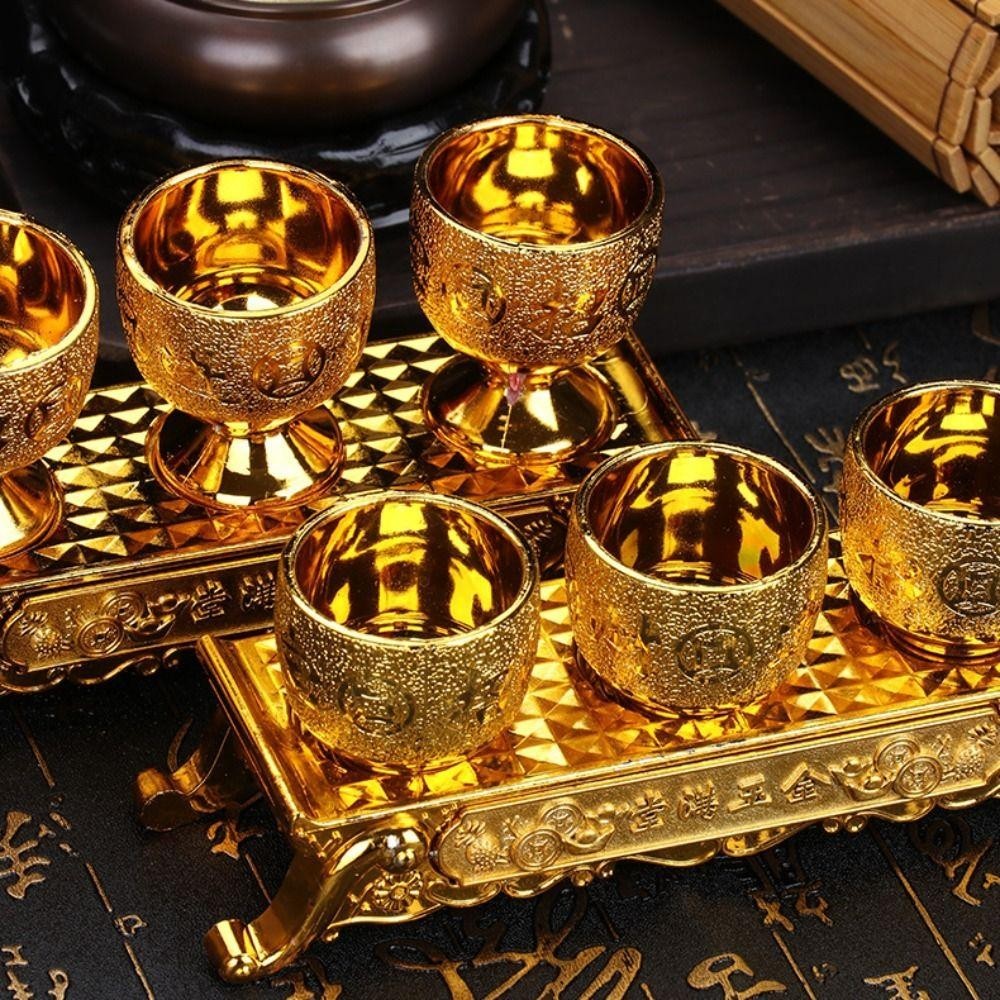 HAPPYNOOK Golden Temple Cup, Ấm trà trang trí gia đình, Kính rượu vang cổ điển trang trí cổ điển