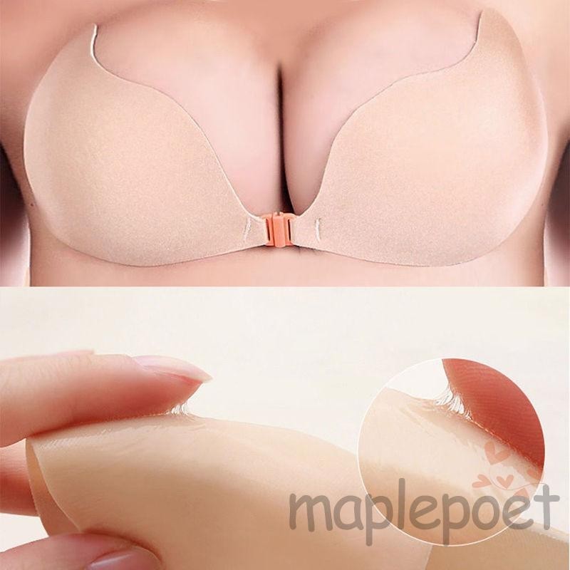 Maplepoet-áo ngực dính nữ nâng ngực Push up Strapless Sticky Tube Tops Invisible Plunge Backless Brassiere Áo ngực có thể giặt và tái sử dụng