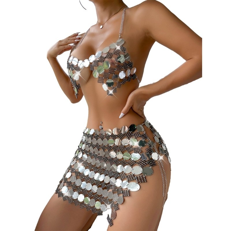 Da Nữ Sequined Camisole Tank Top Lấp Lánh Dây Crop Cami Top Dạo Phố