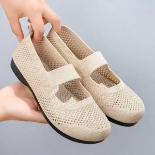 Giày đế bệt nữ WOOLYNOOK, Giày đơn mũi vuông lưới thoáng khí, Đế mềm thời trang rỗng có thể gập lại Giày thường ngày cho mẹ dành cho nữ