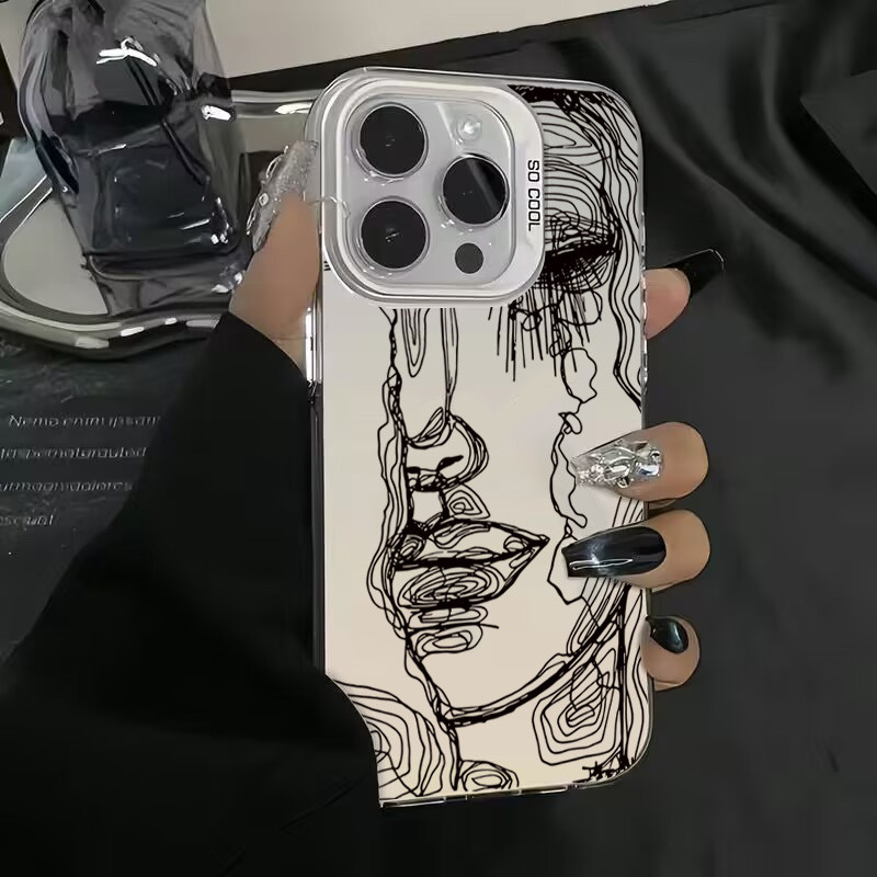 Cho iPhone 11 15 Pro Max 14 11 12 13 15 Pro Max XR XS X Trừu Tượng Dòng Mặt Thẩm Mỹ Mờ Cứng Chống Sốc