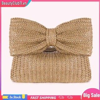 【Giao hàng từ Hà Nội】Túi xách nữ đi biển có nơ rơm dạ hội tiệc cưới nữ