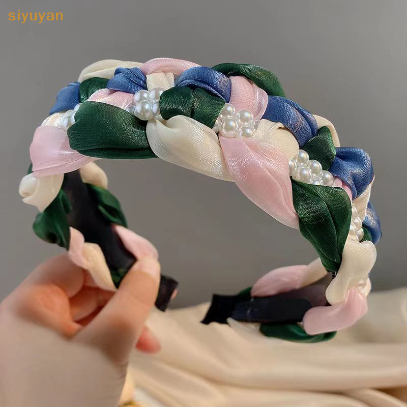 Siyuyan Thời Trang Ngọt Ngào Retro Tóc Cho Nữ Bé Gái Xoắn Đan Băng Đô Quấn Tóc Nhiều Màu Sắc Dệt Ngọc Trai Rộng Mũ Phụ Kiện Tóc VN