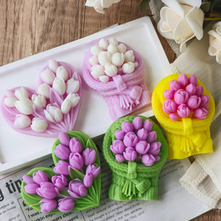 Trái Tim Hoa Thơm Nến Khuôn Silicon DIY Hoa Tulip Hoa Thạch Cao Khuếch Tán Đá Xà Phòng Handmade Khuôn Silicon Trang Trí Nhà Cửa