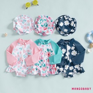 Mg-toddler Bé Gái Rash Guard Áo Liền Quần Dài Tay In Hoa Cho Bé Ruffle Bộ Đồ Tắm
