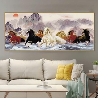 Tranh Treo Tường Phong Thuỷ Trang Trí Phòng Khách, Mừng Tân Gia Mã Đáo Thành Công - Tranh Tráng Gương Cao Cấp Bo Viền
