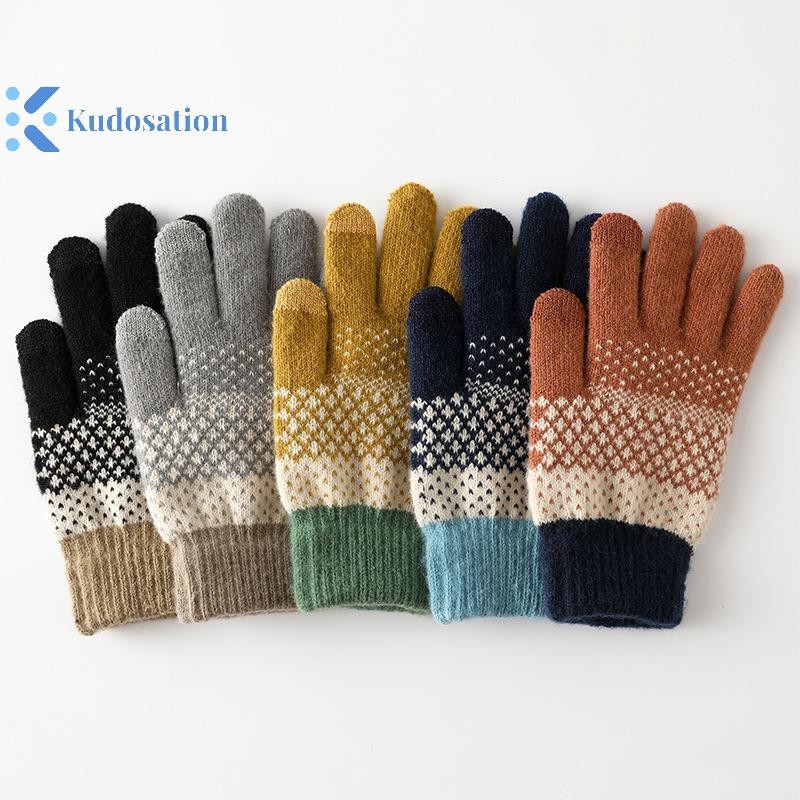 Găng tay màn hình cảm ứng dệt kim Kudosation dành cho nữ Sợi đếm ngón tay và Găng tay Jacquard nhung