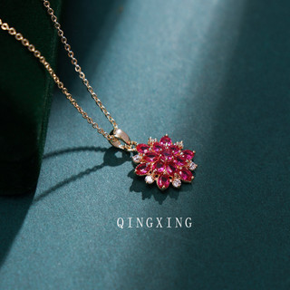 Châu Âu Mỹ ins Phong Cách Mới Đỏ Corundum Hoa Ba Chiều Mặt Dây Chuyền Vòng Cổ Nữ