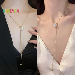 < Honeyba > Vòng cổ ngọc trai bằng kim loại lỏng không đều Màu bạc có thể điều chỉnh hợp kim kéo vòng cổ Punk Hiphop Trang sức