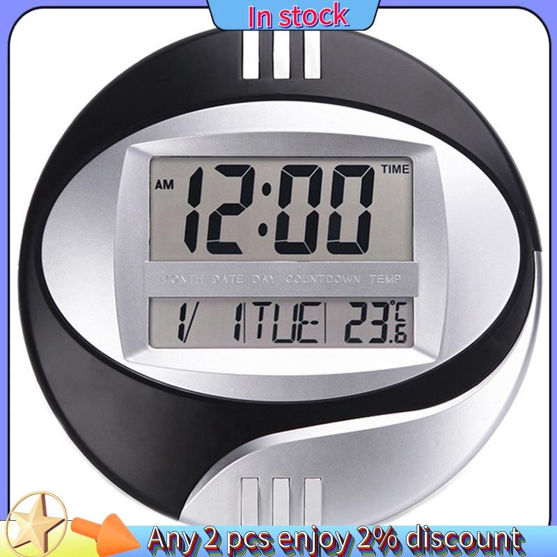 Còn hàng-Temperature Display Đồng hồ điện tử treo tường kỹ thuật số LCD Moderne Lịch LED Giá đỡ Đồng hồ Tắt tiếng Trang trí văn phòng tại nhà