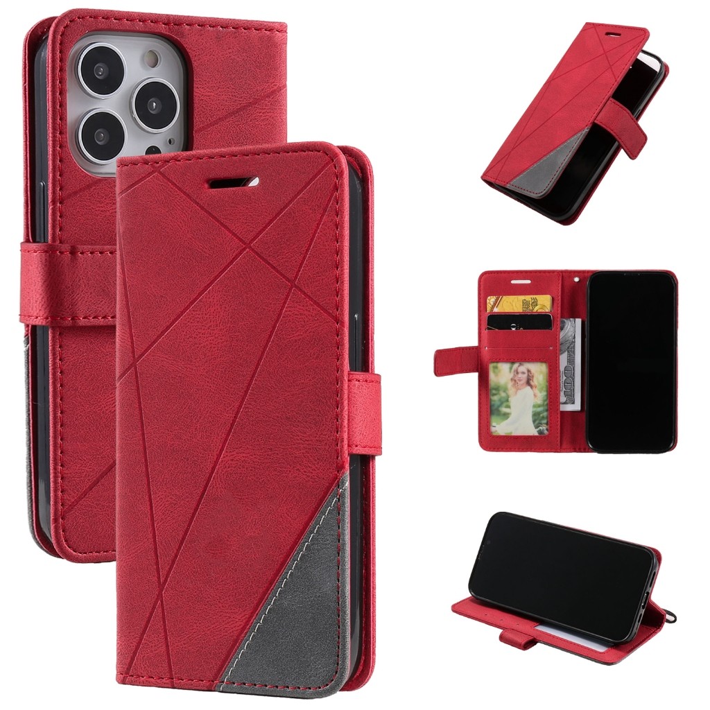 Dành Cho iPhone 12 13 mini 11 14 Pro Max 6 6s 7 8 Plus SE 2020 2022 XR X XS Bao Da Ghép Màu Ví Điện Thoại Có Khe Cắm Thẻ TPU Mềm Ốp Lưng Vỏ Dây Đeo Tay