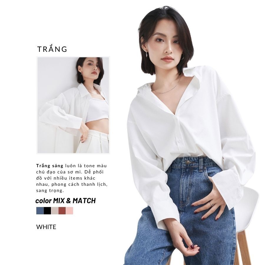 Áo sơ mi trắng nữ GILLEE dáng oversized