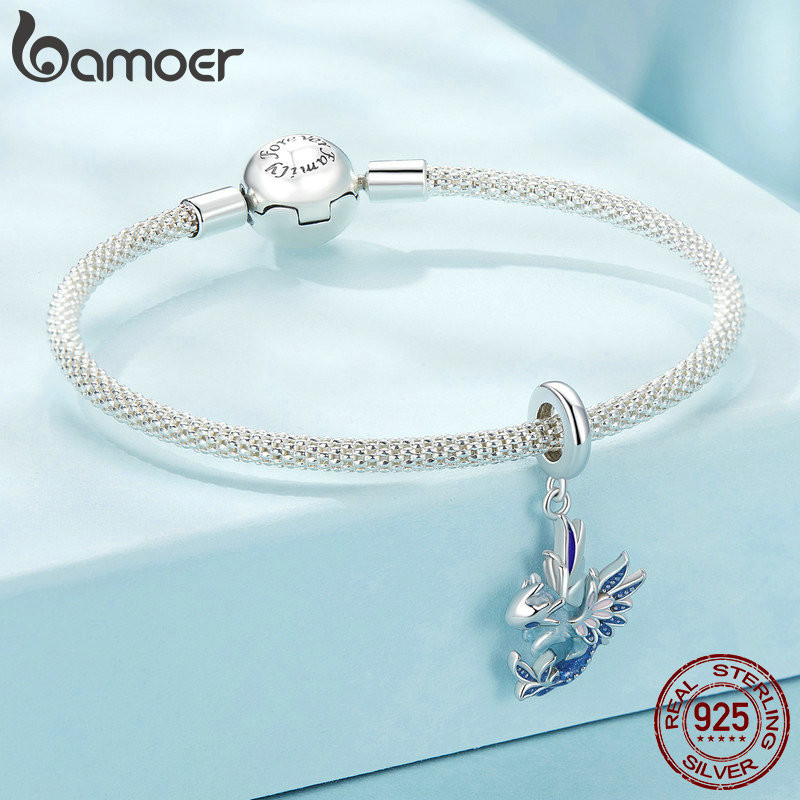 Bamoer 925 Sterling Sliver Charm Flying Dragon Mặt Dây Chuyền Phụ Kiện Series Cho Vòng Tay