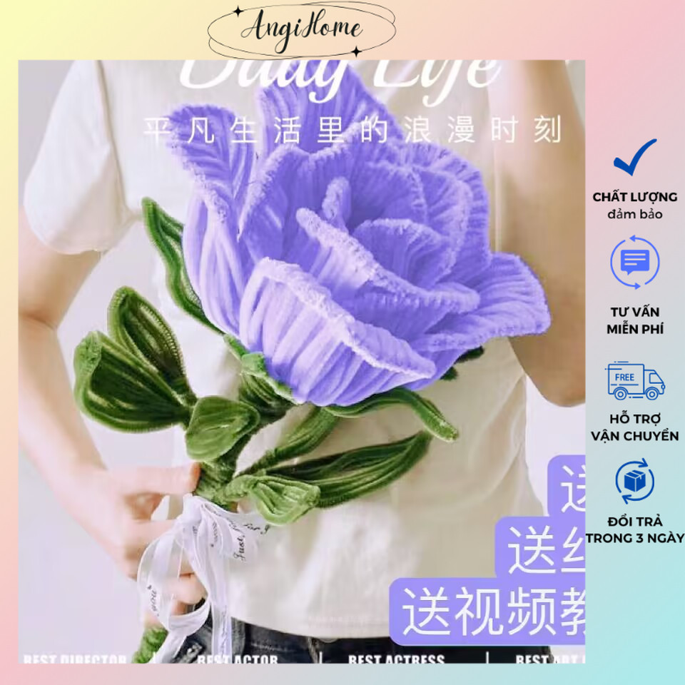 ( Tặng đèn led ) Sét nguyên liệu làm hoa hồng khổng lồ bằng kẽm nhung DIY ANGIHOME