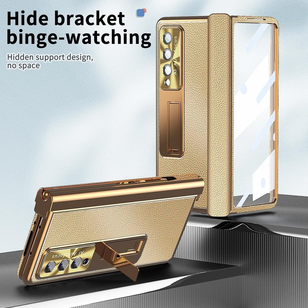 Với S Pen Fold 7 6 4 Mạ Da Dành Cho Samsung Galaxy Z Fold 5 3 2 360 Bảo Vệ Toàn Màn Hình Từ Chân Đế Vỏ Điện Thoại