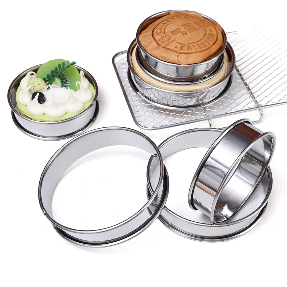 Khuôn làm bánh - Khuôn nướng bánh tròn bằng thép không gỉ 8 / 10CM - Vòng bánh Mousse cạnh cán đôi - Bánh quy, Món tráng miệng, Khuôn cắt trái cây - Dụng cụ làm bánh - Vòng làm đầy chanh